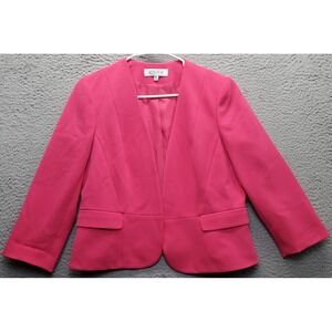 Kasper Blazer Jacket Womens 8P Pink Lined Slit Sleeve Jetted Pockets Open Front‎